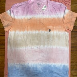 Pink tie dye shirt.